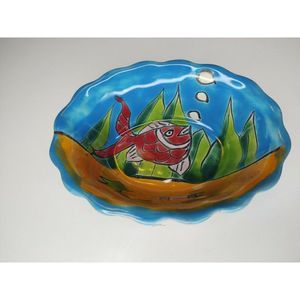 Blue Green Red Yellow Fish Sea Pottery Trinket Tray Key Bowl Handpainted Mexico